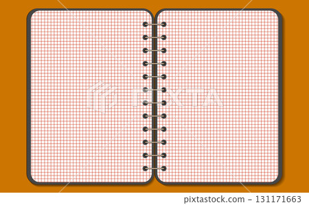 Graph paper. Open notepad. Printable squared grid paper with color lines. Geometric background for school, textures, notebook, diary. Copy space blank 131171663