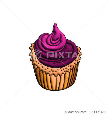 Muffin cake, sweet cupcake with cream, delicious pastries. Modern vector illustration, logo for cafe, restaurant, pastry shop. Dessert icon. Symbol for a candy bar Muffin cake, sweet cupcake with cream, delicious pastries. Modern vector illustration, logo for cafe, restaurant, pastry shop. Dessert icon. Symbol for a candy bar 131171698