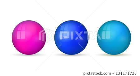 Set with glass colorful balls. Glossy realistic ball, 3D abstract vector illustration highlighted on a white background. Big metal bubble with shadow Set with glass colorful balls. Glossy realistic ball, 3D abstract vector illustration highlighted on a white background. Big metal bubble with shadow 131171723