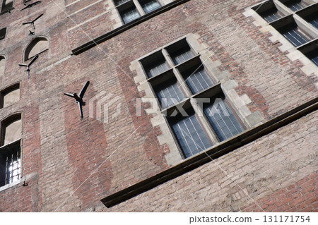 old red brick tenement house in the old town of Gdansk Poland 131171754