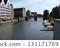 bridge on the canal in the port of Gdansk in Poland between tenements 131171769