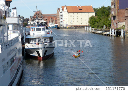 boats ships on the canal in the port of Gdansk in Poland 131171770