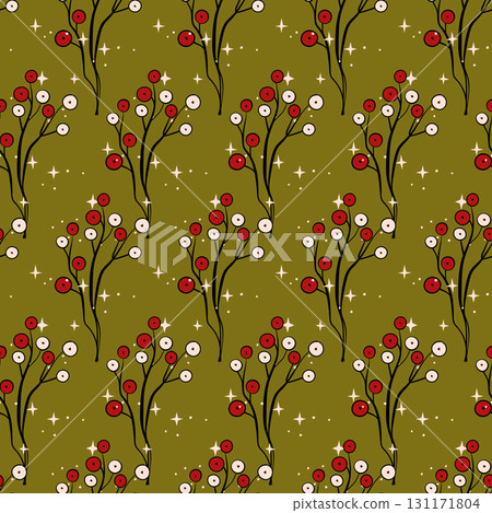 Christmas seamless pattern. Holiday Background with berry fruit. Doodle sprigs print. Design for hiliday card, poster, fabric, textile Christmas seamless pattern. Holiday Background with berry fruit. Doodle sprigs print. Design for hiliday card, poster, fabric, textile 131171804