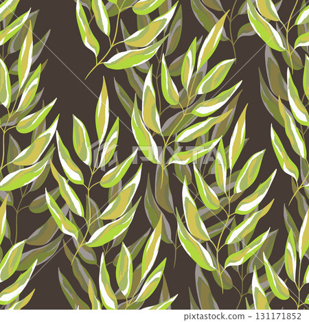 Seamless pattern with sprigs. Vector stock illustration for fabric, textile, wallpaper, posters, paper. Fashion print. Branch with monstera leaves. Doodle style Seamless pattern with sprigs. Vector stock illustration for fabric, textile, wallpaper, posters, paper. Fashion print. Branch with monstera leaves. Doodle style 131171852