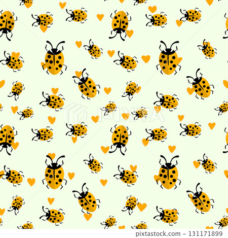 Fashion animal seamless pattern with colorful ladybird on white background. Cute holiday illustration with ladybags for baby. Design for invitation, poster, card, fabric, textile 131171899