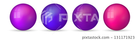 Set with glass colorful balls. Glossy realistic ball, 3D abstract vector illustration highlighted on a white background. Big metal bubble with shadow Set with glass colorful balls. Glossy realistic ball, 3D abstract vector illustration highlighted on a white background. Big metal bubble with shadow 131171923