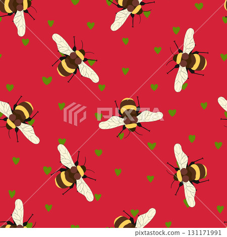 Seamless pattern with bees on floral background. Small wasp. Vector illustration. Adorable cartoon character. Template design for invitation, cards, textile, fabric. Doodle style Seamless pattern with bees on floral background. Small wasp. Vector illustration. Adorable cartoon character. Template design for invitation, cards, textile, fabric. Doodle style 131171991