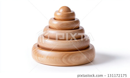 Wooden pyramid toy for children, isolated on white for modern eco branding. Wooden pyramid toy for children, isolated on white for modern eco branding. 131172175
