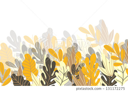Floral frame with colorful exotic branches on white background. Ornate border with tropic leaves. Vector stock illustration for wallpaper, posters, card. Doodle style. Copy space. 131172275