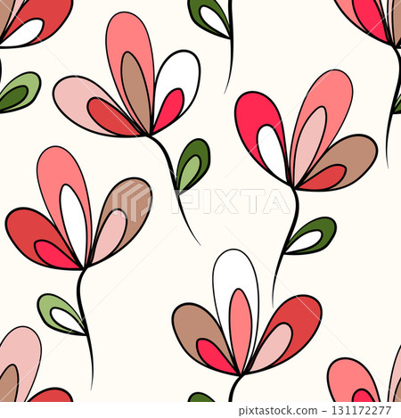 Seamless floral pattern based on traditional folk art ornaments. Colorful flowers on light background. Scandinavian style. Sweden nordic style. Vector illustration. Simple minimalistic pattern Seamless floral pattern based on traditional folk art ornaments. Colorful flowers on light background. Scandinavian style. Sweden nordic style. Vector illustration. Simple minimalistic pattern 131172277