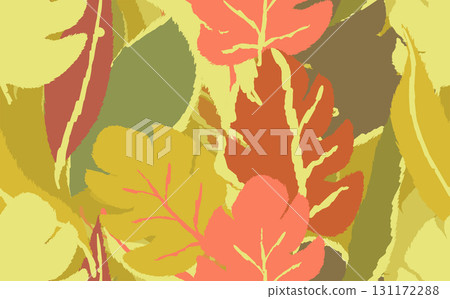 Floral seamless with hand drawn color exotic monstera leaves. Cute summer background. Tropic branches. Modern floral compositions. Fashion vector illustration for wallpaper, fabric, textile 131172288