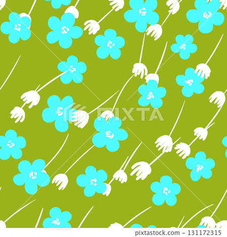 Seamless floral pattern based on traditional folk art ornaments. Colorful flowers on color background. Scandinavian style. Sweden nordic style. Vector illustration. Simple minimalistic pattern 131172315