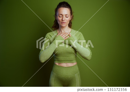 Green Calm: Hands Over Chest Green Calm: Hands Over Chest 131172356