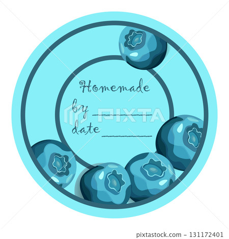 Template jam label design. Retro homemade label. Blueberry marmalade dessert product. Doodle vector illustration Template jam label design. Retro homemade label. Blueberry marmalade dessert product. Doodle vector illustration 131172401