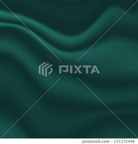 Silk green background. Abstract vector pattern with copy space. Liquid wave texture, smooth drapery wallpaper. Wedding fabric, satin. Wavy design for banner, card, postcard, backdrop 131172446