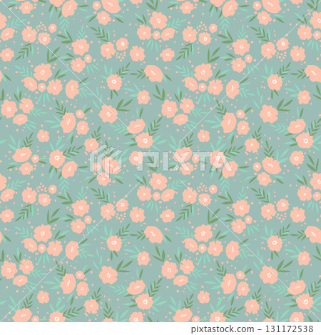 Seamless floral pattern based on traditional folk art ornaments. Colorful flowers on color background. Scandinavian style. Sweden nordic style. Vector illustration. Simple minimalistic pattern 131172538