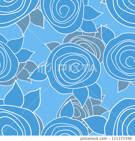 Spring colorful vector illustration with roses. Cartoon style. Design for fabric, textile, paper. Holiday print for Easter, Birthday, 8 March. Flowers silhouette 131172598