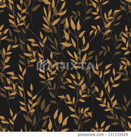Spring seamless color pattern with sprigs. Vector stock illustration for fabric, textile, wallpaper, posters, paper. Fashion print. Branch with leaves. Doodle style 131172620