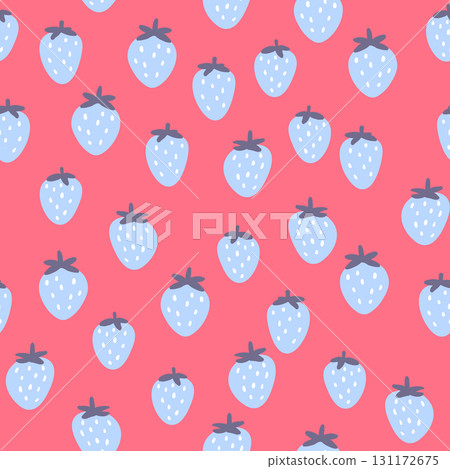 Seamless pattern with strawberry on color background. Natural delicious fresh ripe tasty fruit. Vector illustration for print, fabric, textile, banner, other design. Food concept. 131172675