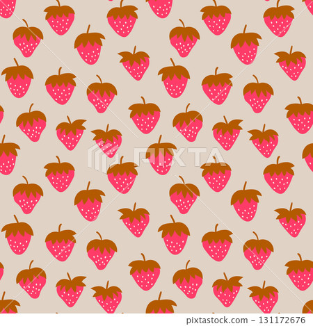 Seamless pattern with strawberry on color background. Natural delicious fresh ripe tasty fruit. Vector illustration for print, fabric, textile, banner, other design. Food concept Seamless pattern with strawberry on color background. Natural delicious fresh ripe tasty fruit. Vector illustration for print, fabric, textile, banner, other design. Food concept 131172676