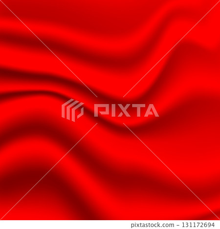Silk red background. Abstract vector pattern with copy space. Liquid wave texture, smooth drapery wallpaper. Wedding fabric, satin. Wavy design for banner, card, postcard, backdrop 131172694