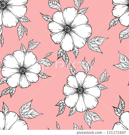Seamless blooming floral pattern based on hand drawn art ornaments. Colorful flowers on color background. Vector illustration. Simple minimalistic pattern for fabric, textile Seamless blooming floral pattern based on hand drawn art ornaments. Colorful flowers on color background. Vector illustration. Simple minimalistic pattern for fabric, textile 131172897
