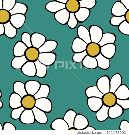 Seamless floral pattern based on traditional folk art ornaments. Colorful flowers on color background. Scandinavian style. Sweden nordic style. Vector illustration. Simple minimalistic pattern 131172902