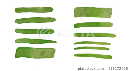 Green watercolor brush strokes. Abstract grunge color paint textures. Banner art collection. Multicolored aquarelle stains border template 131172928