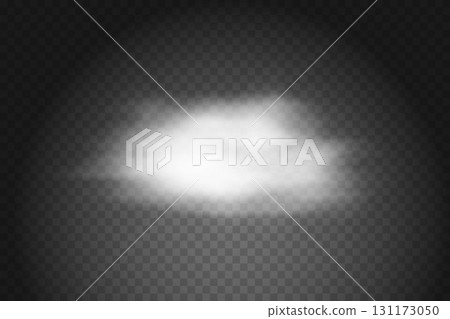 Smoke effect background. Realistic decorative fog in the air, vapor, creeping smoke puff. Layout of cloudy smog. Transparency vector illustration 131173050
