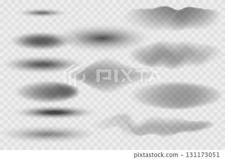 Different realistic round shadow, soft shapes on transparent background. Gray circular and ellipse shadows set. Vector illustration Different realistic round shadow, soft shapes on transparent background. Gray circular and ellipse shadows set. Vector illustration 131173051