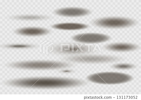 Different realistic round shadow, soft shapes on transparent background. Gray circular and ellipse shadows set. Vector illustration Different realistic round shadow, soft shapes on transparent background. Gray circular and ellipse shadows set. Vector illustration 131173052