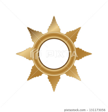 Round golden floral vintage wooden frame for your design. Vintage cover. Place for text. Vintage antique gold beautiful rectangular frames. Template vector illustration 131173056