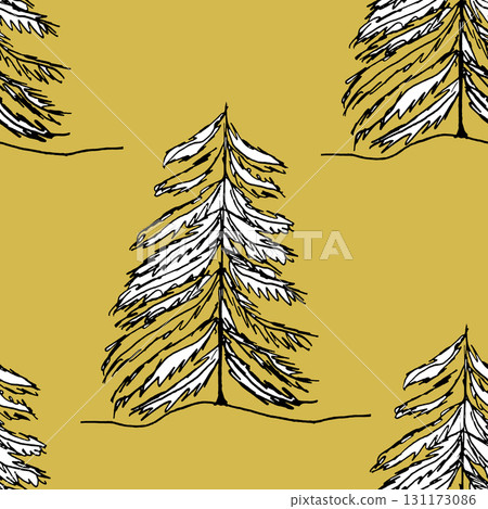 Winter seamless pattern with Christmas tree and snowflakes on color background. Vector illustration for fabric, textile wallpaper, posters, gift wrapping paper. Merry Christmas and New year Vector 131173086
