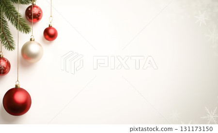 Christmas background with Christmas tree balls and decorations. Space for dough. Fairytale atmosphere of New Year and Christmas, Christmas Eve, magic and witchcraft. 131173150