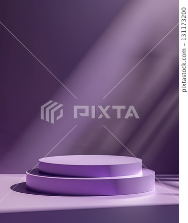 purple podium on colorful background. Conceptual banner for holidays. Pedestal for displaying good. purple podium on colorful background. Conceptual banner for holidays. Pedestal for displaying good. 131173200