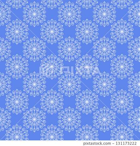 Winter seamless pattern with white snowflakes on blue background. Vector illustration for fabric, textile wallpaper, posters, gift wrapping paper. Christmas vector illustration 131173222