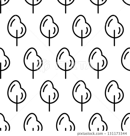 Black and white seamless pattern with tree icon. Vector trees symbol sign. Plants, landscape design for print, card, postcard, fabric, textile. Business idea concept 131173344