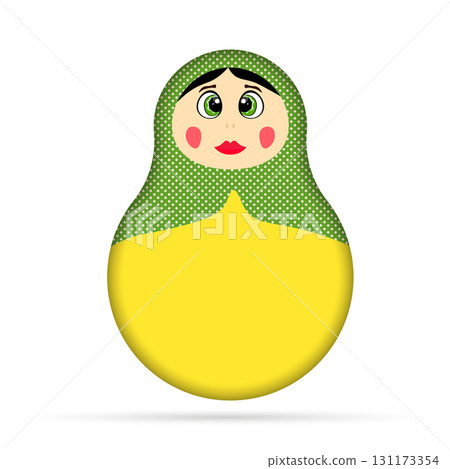 Russian Matryoshka. Traditional Russian folklore dolls with big eyes and lips. Babushka doll with hohloma, traditional painted floral pattern. Hand drawn vector illustration 131173354