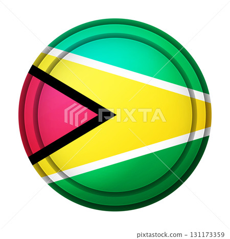 Glass light ball with flag of Guyana. Round sphere, template icon. National symbol. Glossy realistic ball, 3D abstract vector illustration highlighted on a white background. Big bubble Glass light ball with flag of Guyana. Round sphere, template icon. National symbol. Glossy realistic ball, 3D abstract vector illustration highlighted on a white background. Big bubble 131173359