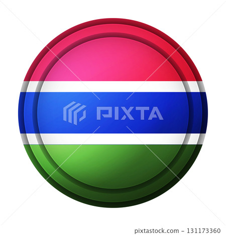 Glass light ball with flag of Gambia. Round sphere, template icon. Gambian national symbol. Glossy realistic ball, 3D abstract vector illustration highlighted on a white background. Big bubble Glass light ball with flag of Gambia. Round sphere, template icon. Gambian national symbol. Glossy realistic ball, 3D abstract vector illustration highlighted on a white background. Big bubble 131173360