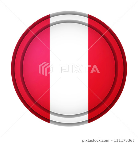 Glass light ball with flag of Peru. Round sphere, template icon. Peruvian national symbol. Glossy realistic ball, 3D abstract vector illustration highlighted on a white background. Big bubble 131173365