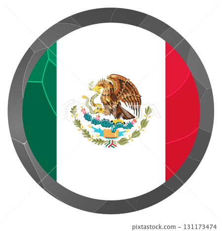 Glass light ball with flag of Mexico. Round sphere, template icon. Mexican islands national symbol. Glossy realistic ball, 3D abstract vector illustration. Big bubble 131173474
