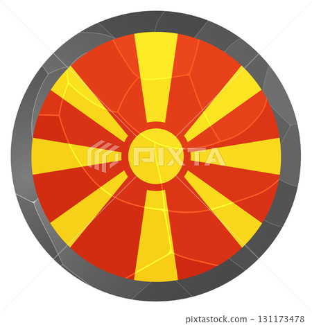 Glass light ball with flag of Macedonia. Round sphere, template icon. Macedonian national symbol. Glossy realistic ball, 3D abstract vector illustration. Big bubble 131173478