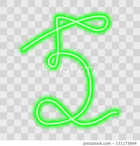 Hand drawn Number Five One continuous line Neon Glowing Effect Birthday or Date Thematic Decoration 131173664