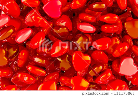 Glossy red hearts pile, background. 3D rendering 131173865
