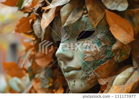 Mask of leaves and flowers. solid background 131173977