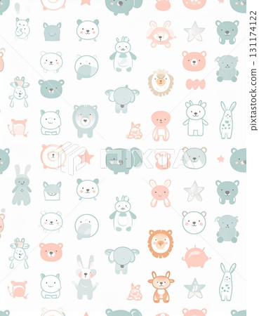 適合幼兒的可愛動物圖示圖案 131174122