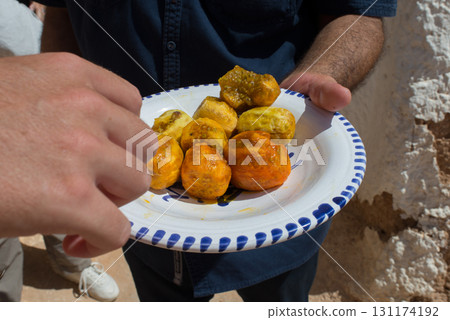Prickly pear ready to eat. Sweet fruit, Cactaceous Fig. Tunisia 131174192