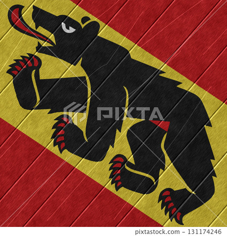 The official flag of the capital of Switzerland, Bern, on wood texture. Conceptual collage. Illustration 131174246