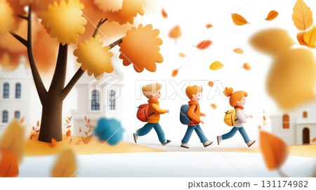 Children walking through autumn leaves: capturing the beauty of fall outdoor adventure Children walking through autumn leaves: capturing the beauty of fall outdoor adventure 131174982